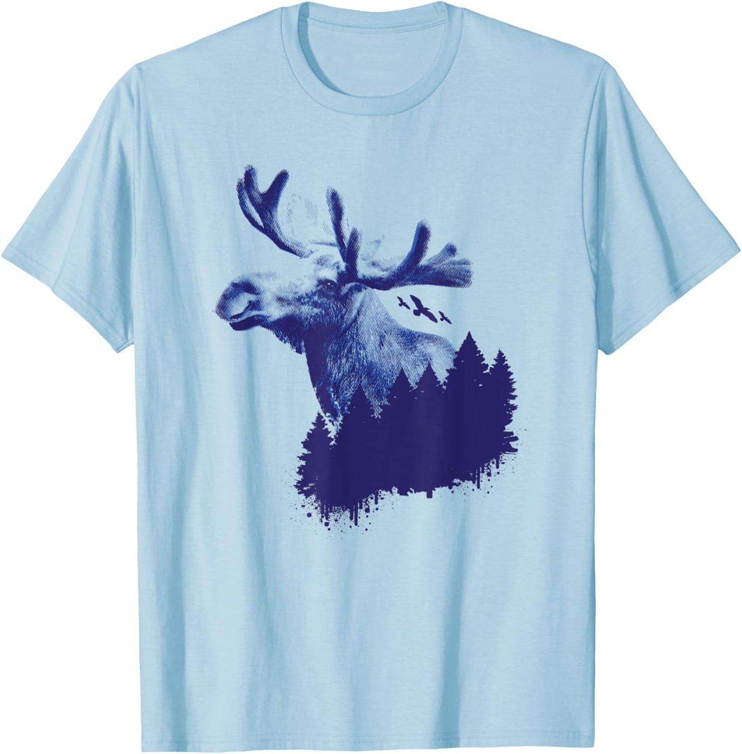 Moose Forest Trees Environmental Protection T-Shirt - T-Shirt | Light Blue