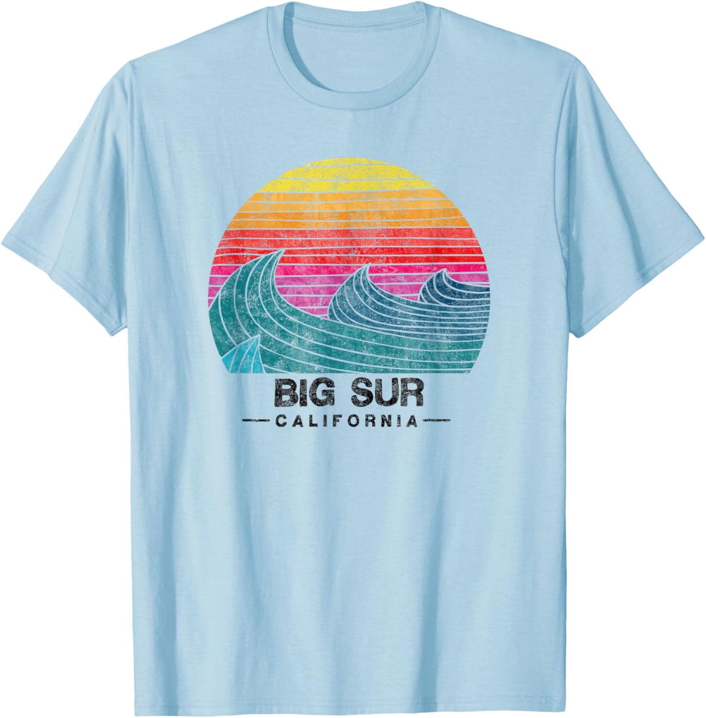 Big Sur Surfing Waves Beach Retro Cali Sunset Surf T-Shirt - T-Shirt | Light Blue