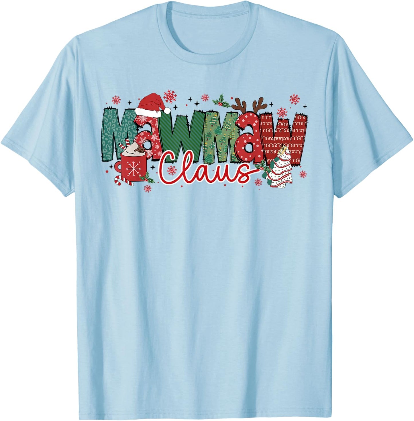 Mawmaw Claus Christmas Pajama Santa Claus Family Matching T-Shirt - T-Shirt | Light Blue