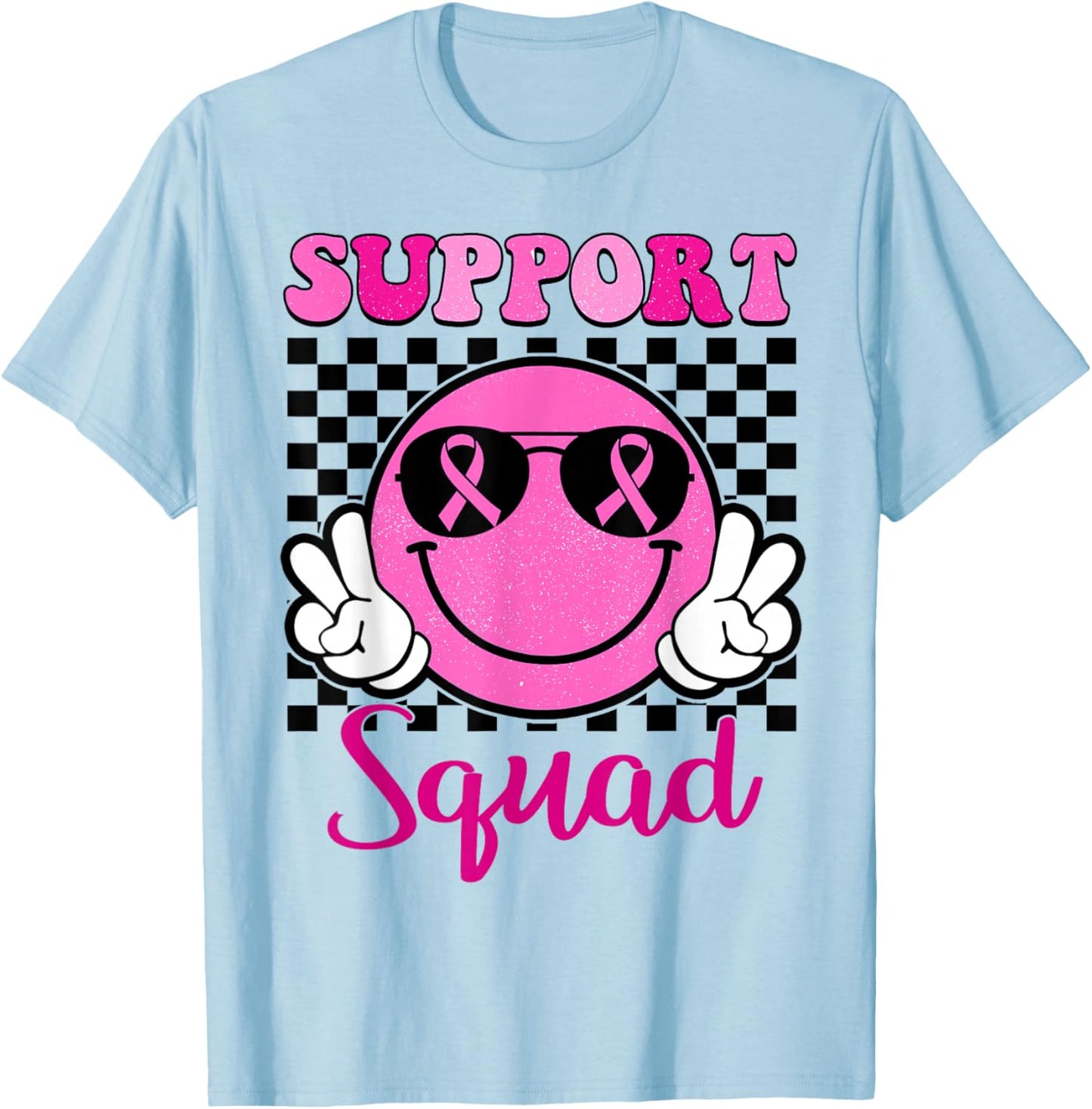 Groovy Breast Cancer Awareness Men Women Kids Support Squad T-Shirt - T-Shirt | Light Blue
