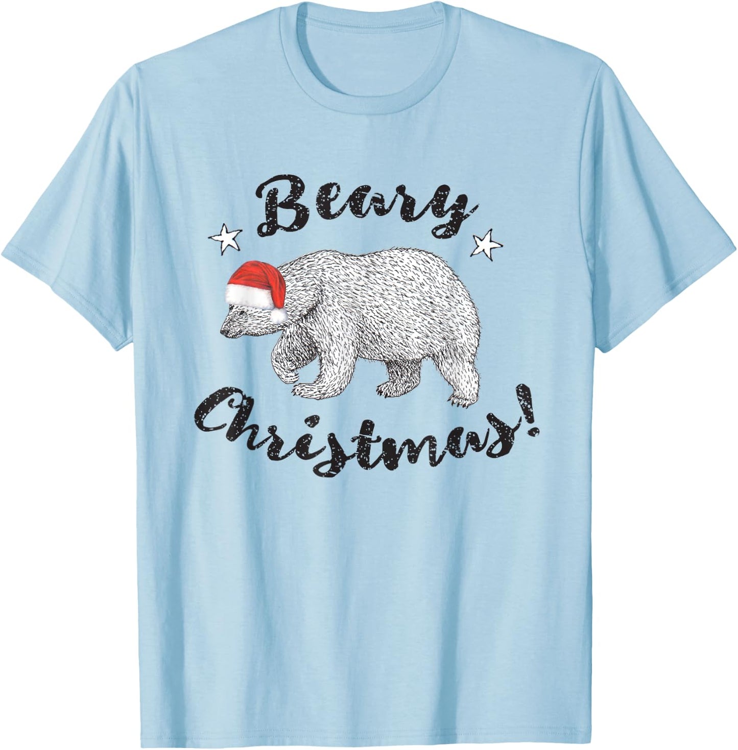Beary Christmas Cute Polar Bear In Santa Hat T-Shirt - T-Shirt | Light Blue