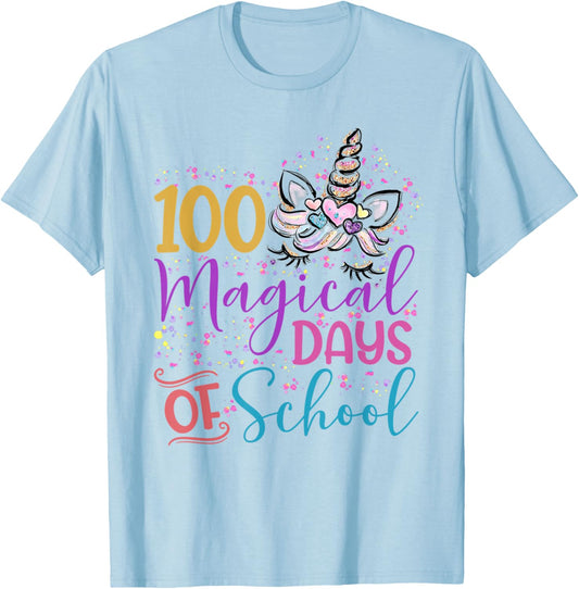 I Magically Survived 100 Days Unicorn Teacher 100th Day Men Women Kids T-Shirt - T-Shirt | Light Blue