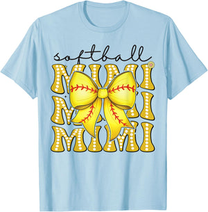 Softball Mimi Retro Softball Coquette Bow Groovy T-Shirt - T-Shirt | Light Blue