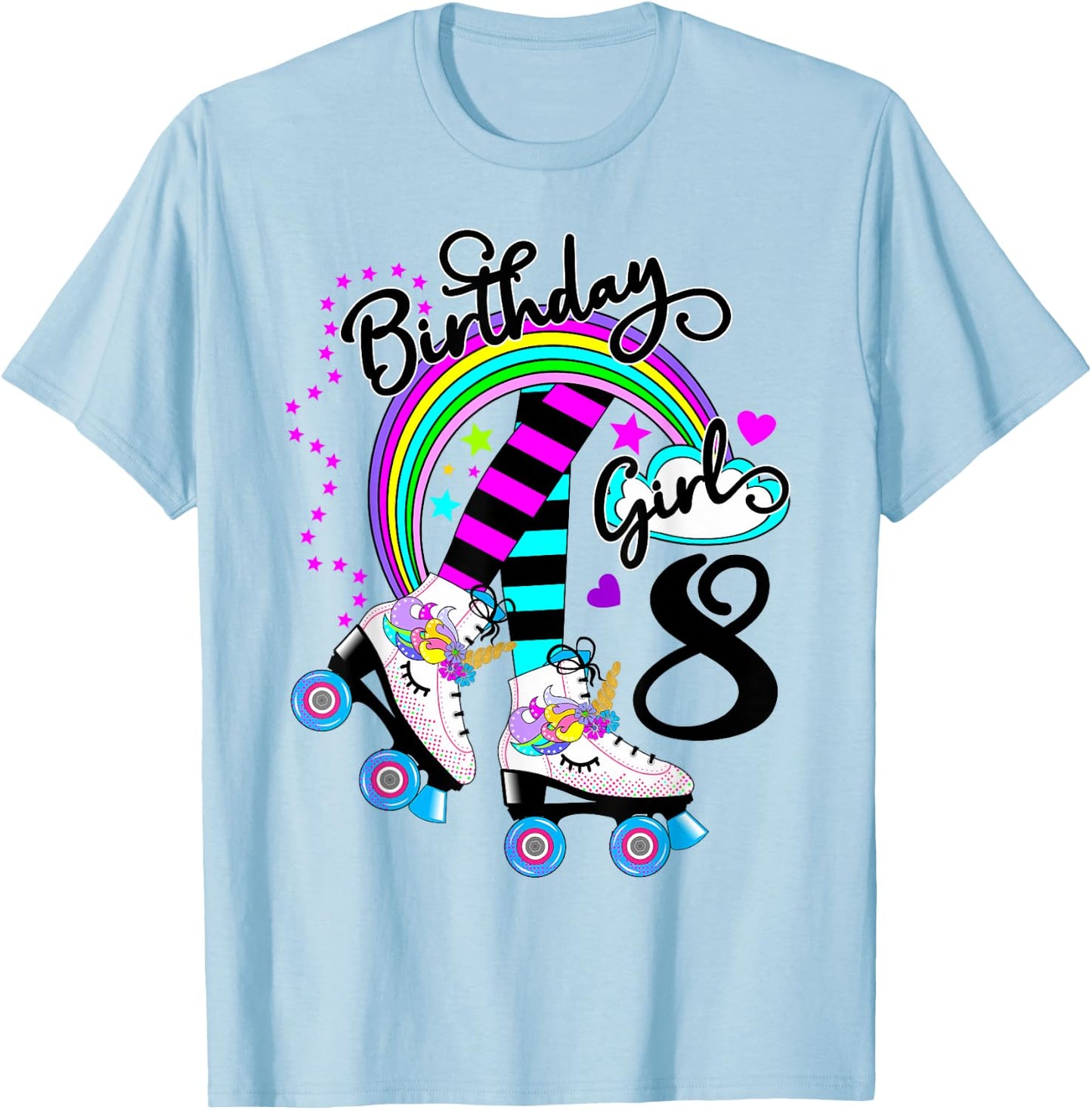 8th Unicorn Roller Skate Birthday Party for Girls T-Shirt - T-Shirt | Light Blue