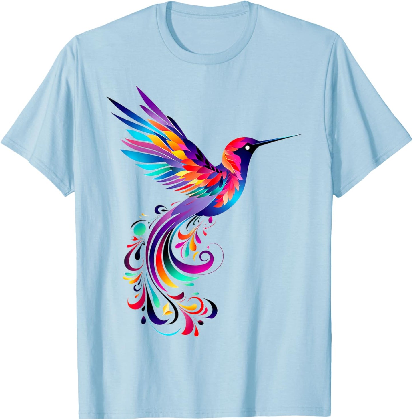 Hummingbird Colorful Motif Animal Abstract Art Hummingbird T-Shirt - T-Shirt | Light Blue