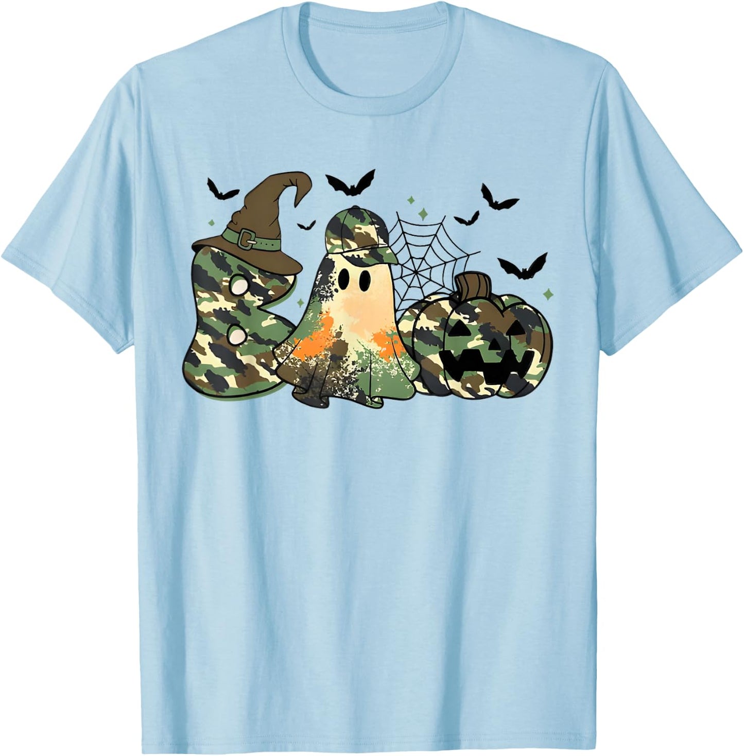 Retro Camo Boo Ghost Coquette Camouflage Ghost Halloween T-Shirt - T-Shirt | Light Blue