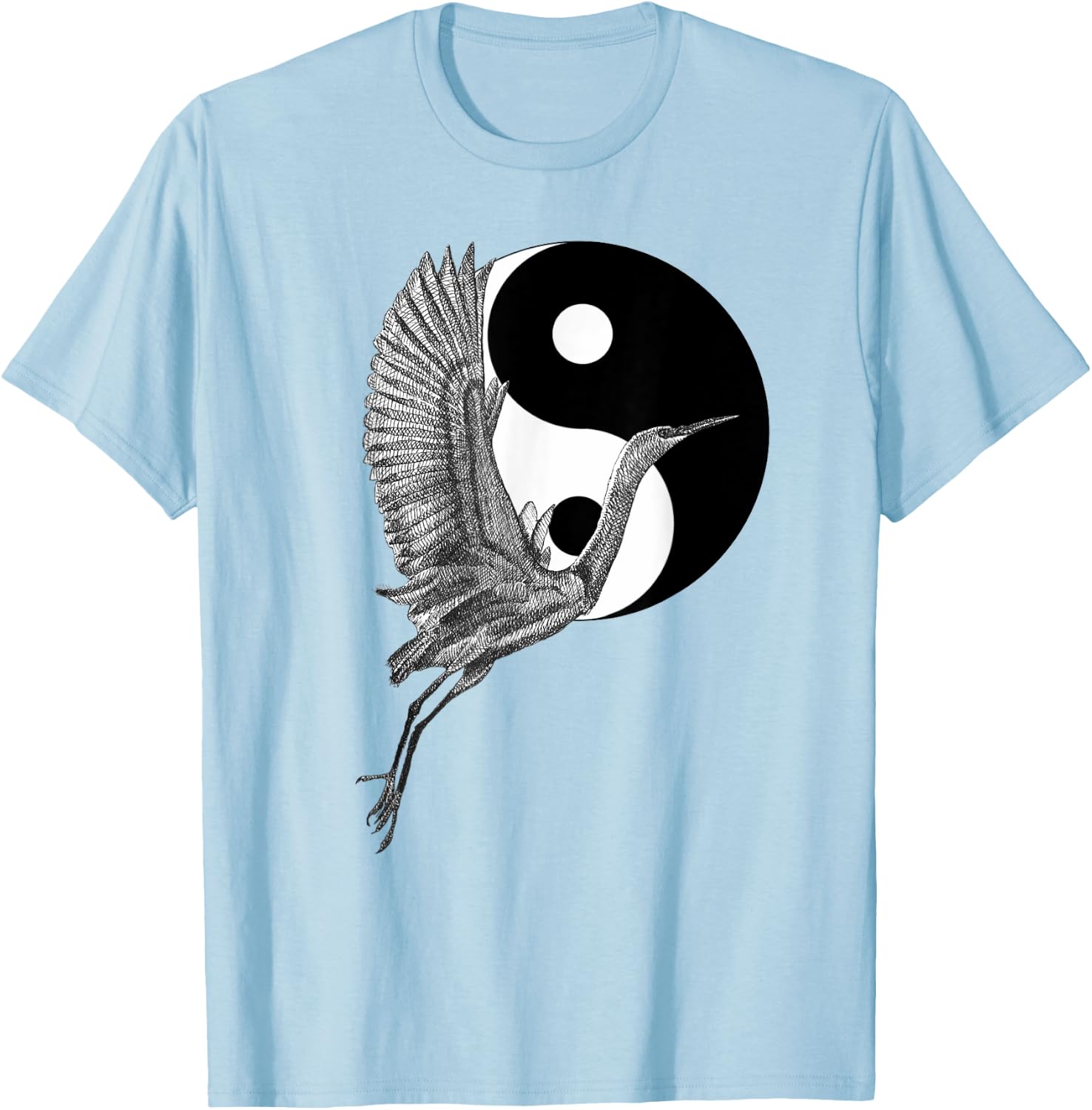 Tai Chi White Crane Yin Yang Qi Gong Illustration T-Shirt - T-Shirt | Light Blue