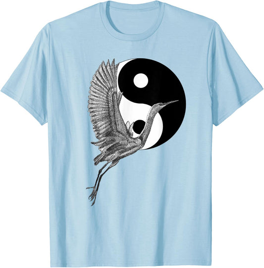 Tai Chi White Crane Yin Yang Qi Gong Illustration T-Shirt - T-Shirt | Light Blue