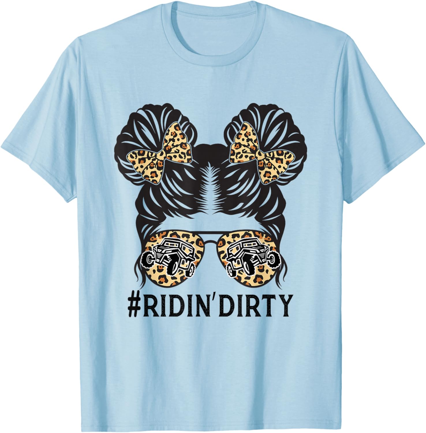 Retro Utv Messy Bun Sunglasses Mud Riding SXS Women Girl T-Shirt - T-Shirt | Light Blue