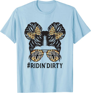 Retro Utv Messy Bun Sunglasses Mud Riding SXS Women Girl T-Shirt - T-Shirt | Light Blue