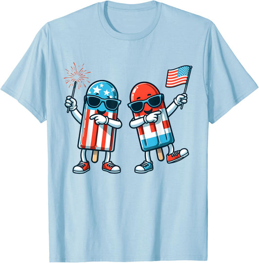 Cute Popsicle American Flag 4th of July Patriotic Summer Boy T-Shirt - T-Shirt | Light Blue