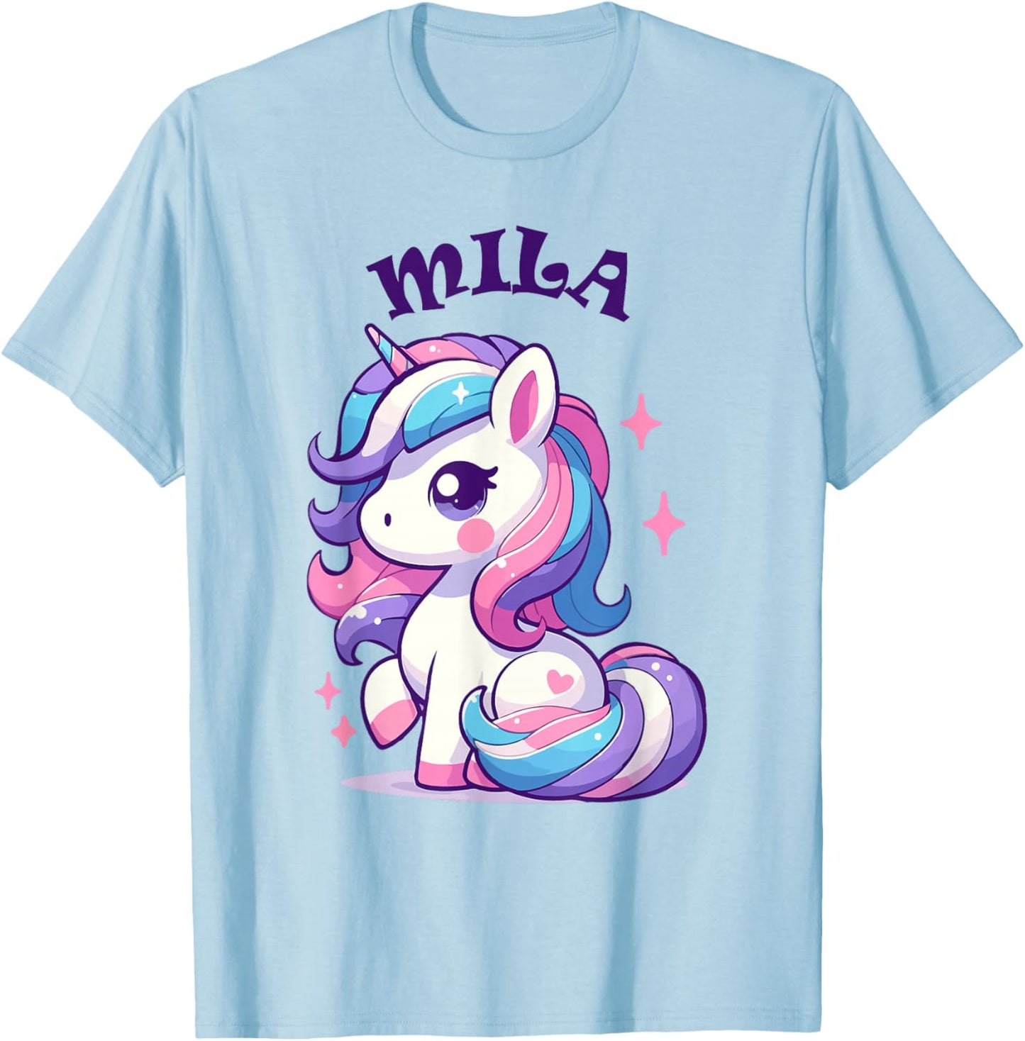 Mila Cute Unicorn Girl Name Mila , white, S T-Shirt - T-Shirt | Light Blue