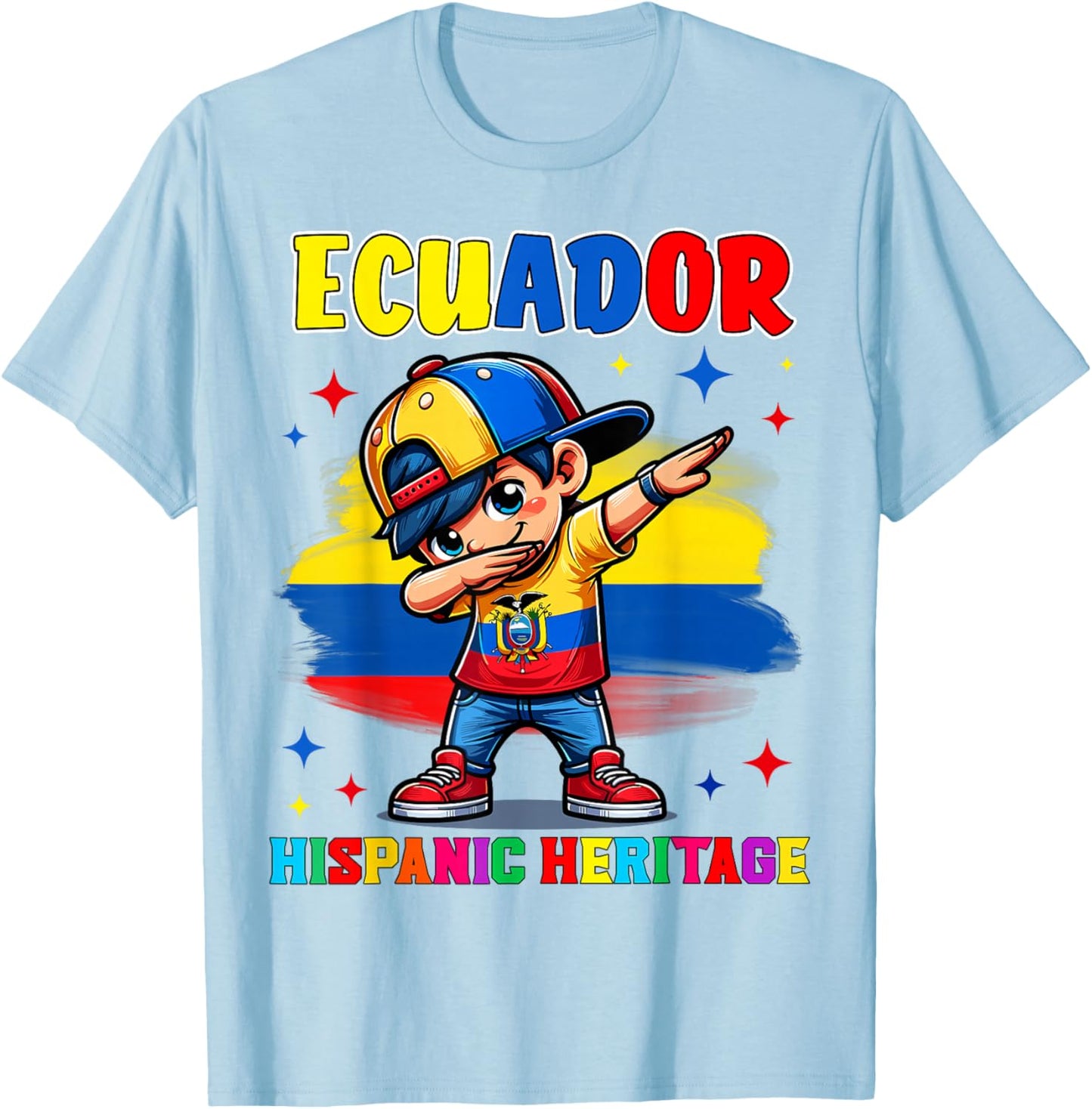 Hispanic Heritage Month Ecuador Flag Dab Kid for Kids T-Shirt - T-Shirt | Light Blue