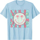 Retro Leopard Happy Face Palm Tree Eyes Beach Bum Smile Face T-Shirt - T-Shirt | Light Blue