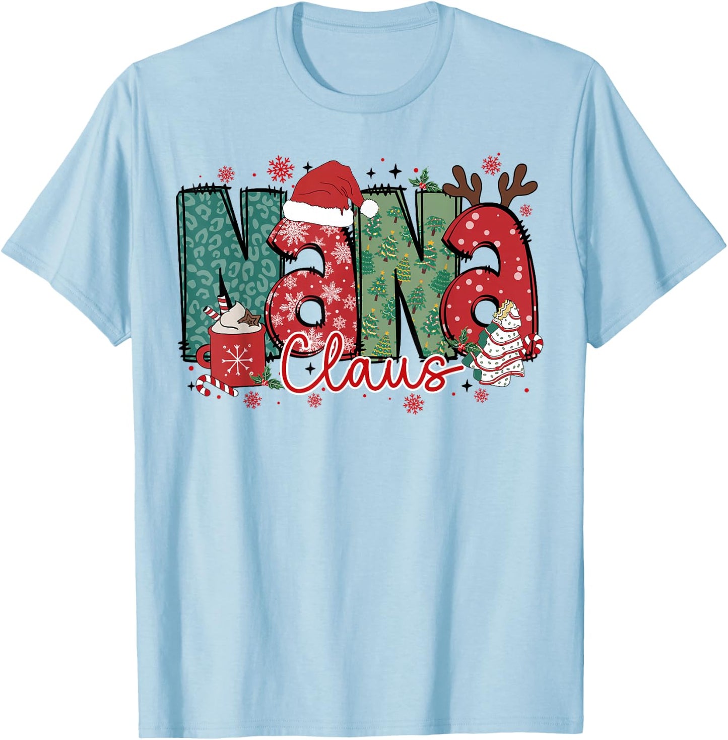 Nana Claus Christmas Pajama Santa Claus Family Matching T-Shirt - T-Shirt | Light Blue