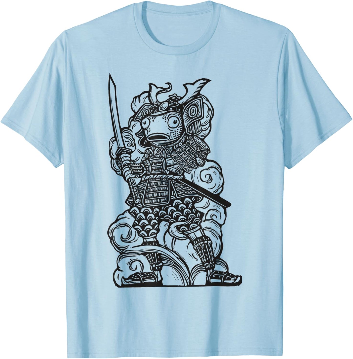 Fortnite Samurai Fishstick Black & White Print T-Shirt - T-Shirt | Light Blue