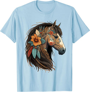 Equestrian Horse Portrait Western CowGirl Horseback Riding T-Shirt - T-Shirt | Light Blue