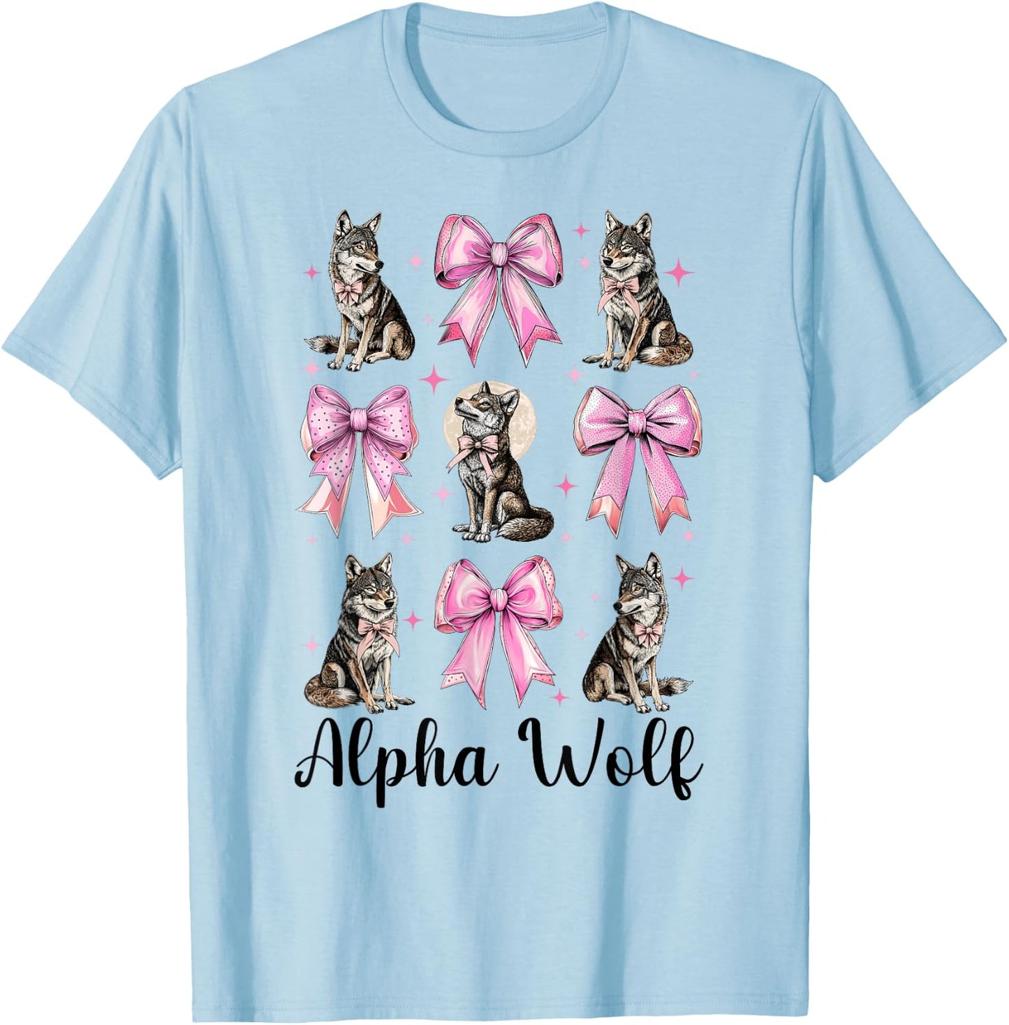 Alpha Wolf Alpha Male Cringe Meme Werewolf Pink Coquette Bow T-Shirt - T-Shirt | Light Blue
