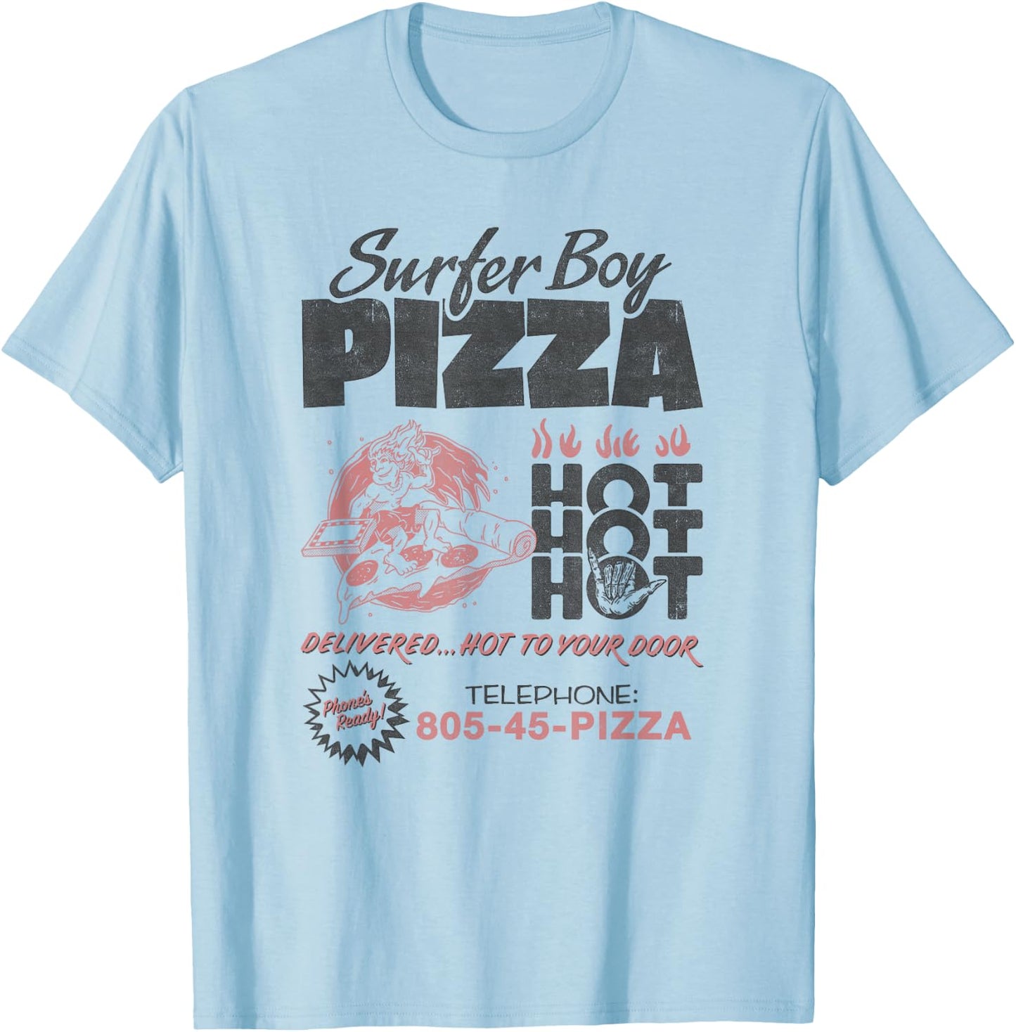 Stranger Things Surfer Boy Pizza Flyer T-Shirt - T-Shirt | Light Blue