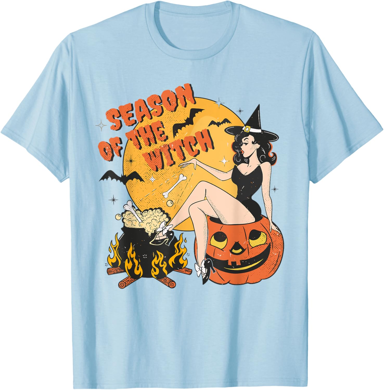Retro Season of the Witch Halloween Salem Witch T-Shirt - T-Shirt | Light Blue