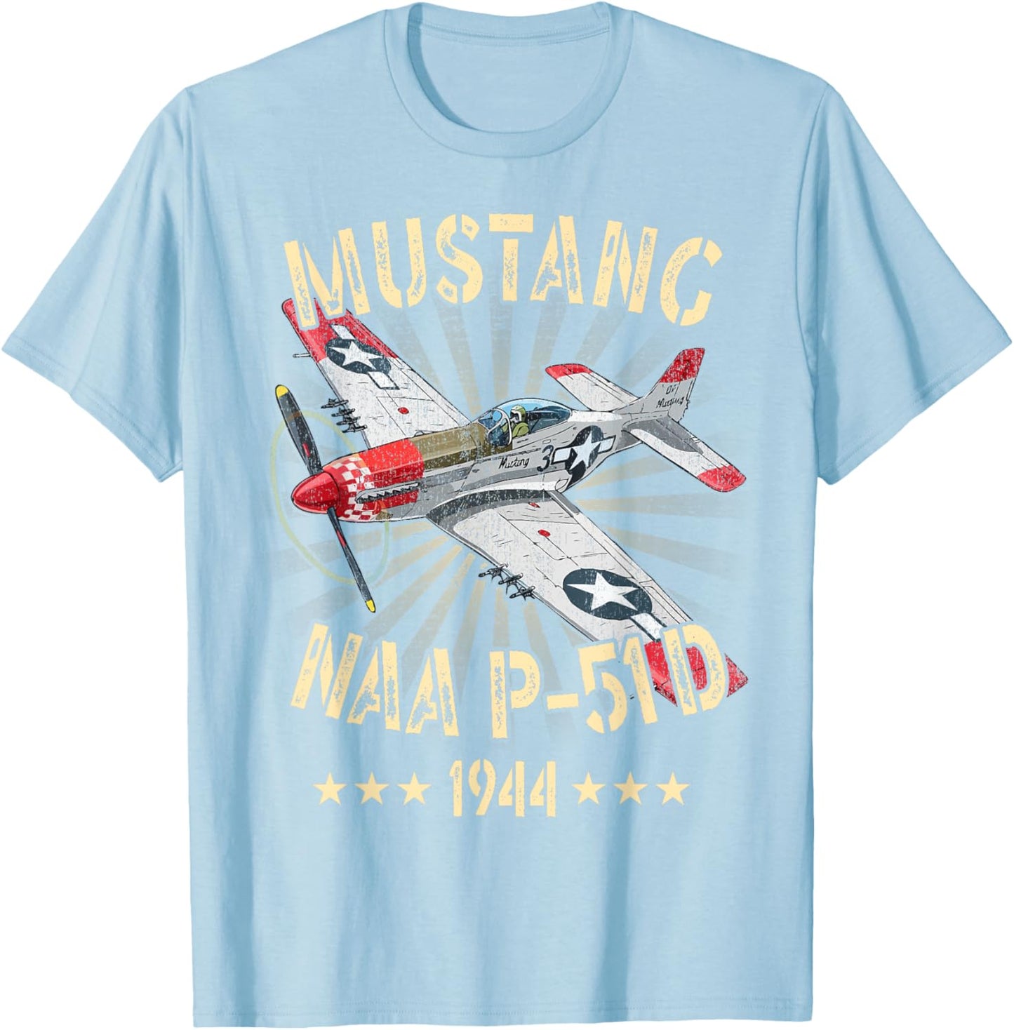 P-51D Mustang Vintage North American P-51D Fighter Warbirds T-Shirt - T-Shirt | Light Blue