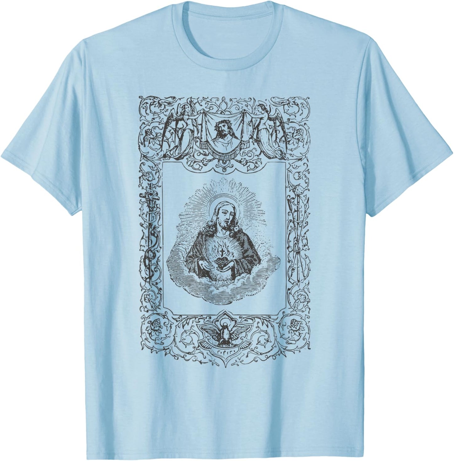 Sacred Heart of Jesus Christ Vintage Catholic Art Gifts INRI T-Shirt - T-Shirt | Light Blue