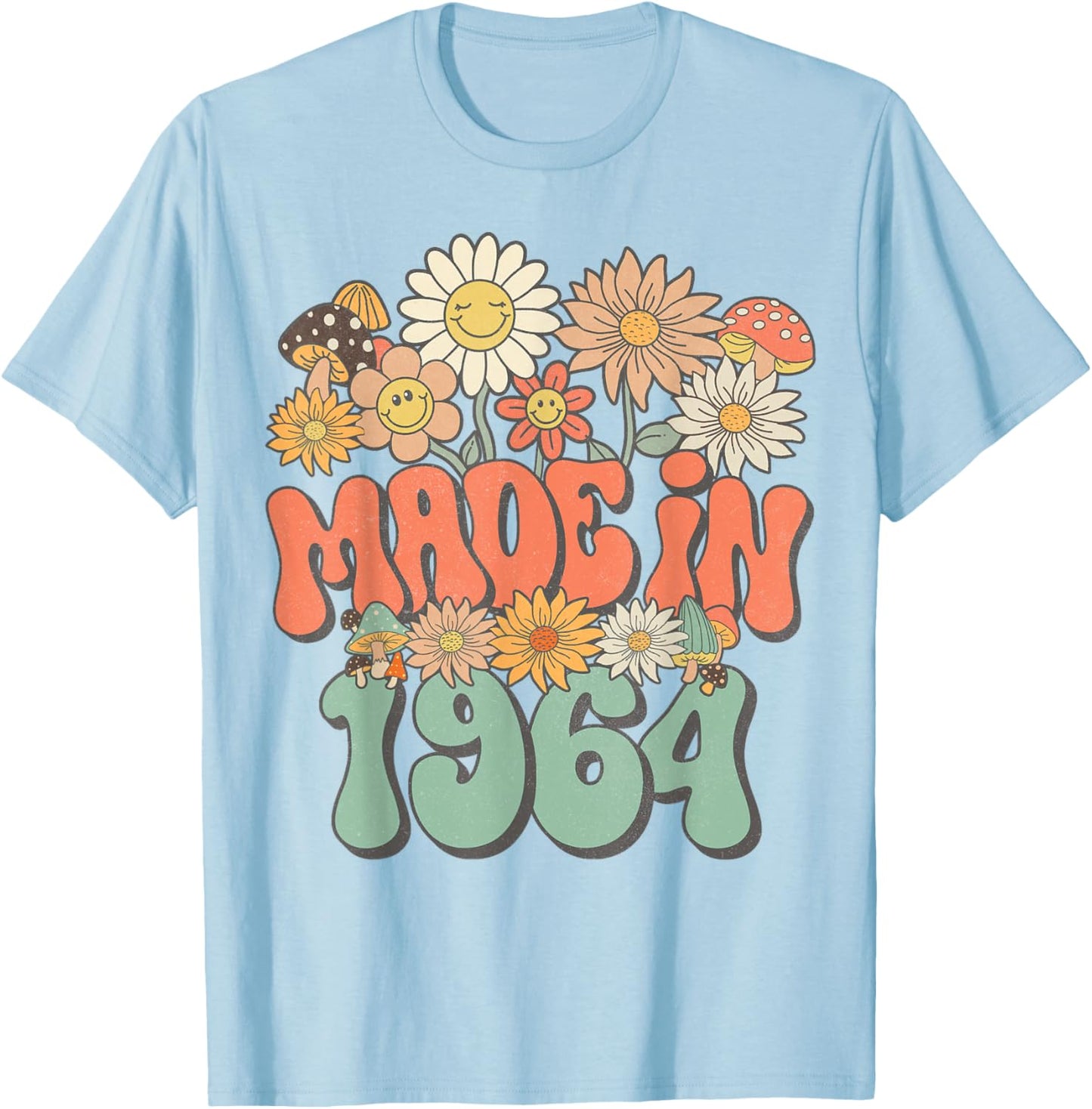 Made In 1964 Floral Hippie Groovy Daisy Flower 61st Birthday T-Shirt - T-Shirt | Light Blue