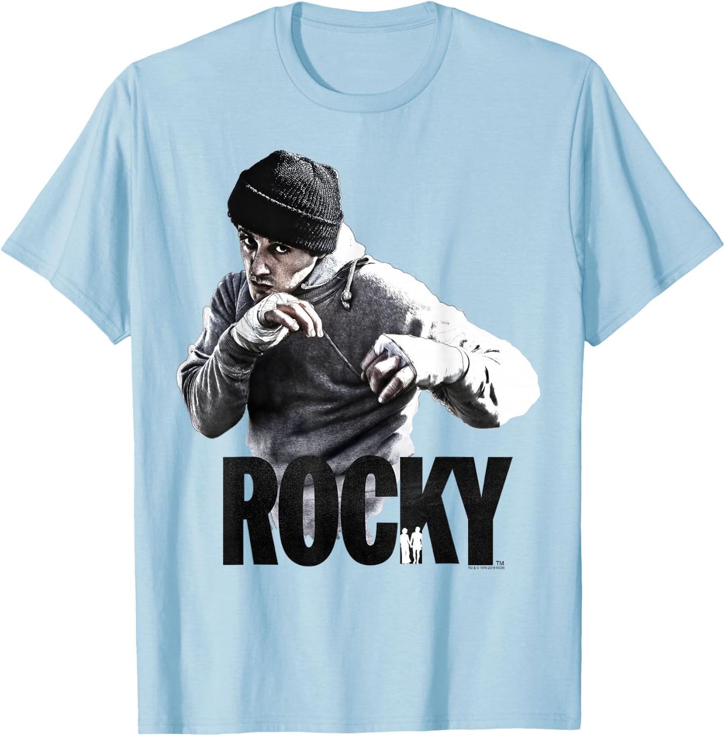 Rocky Shadow Boxing Portrait Logo T-Shirt - T-Shirt | Light Blue