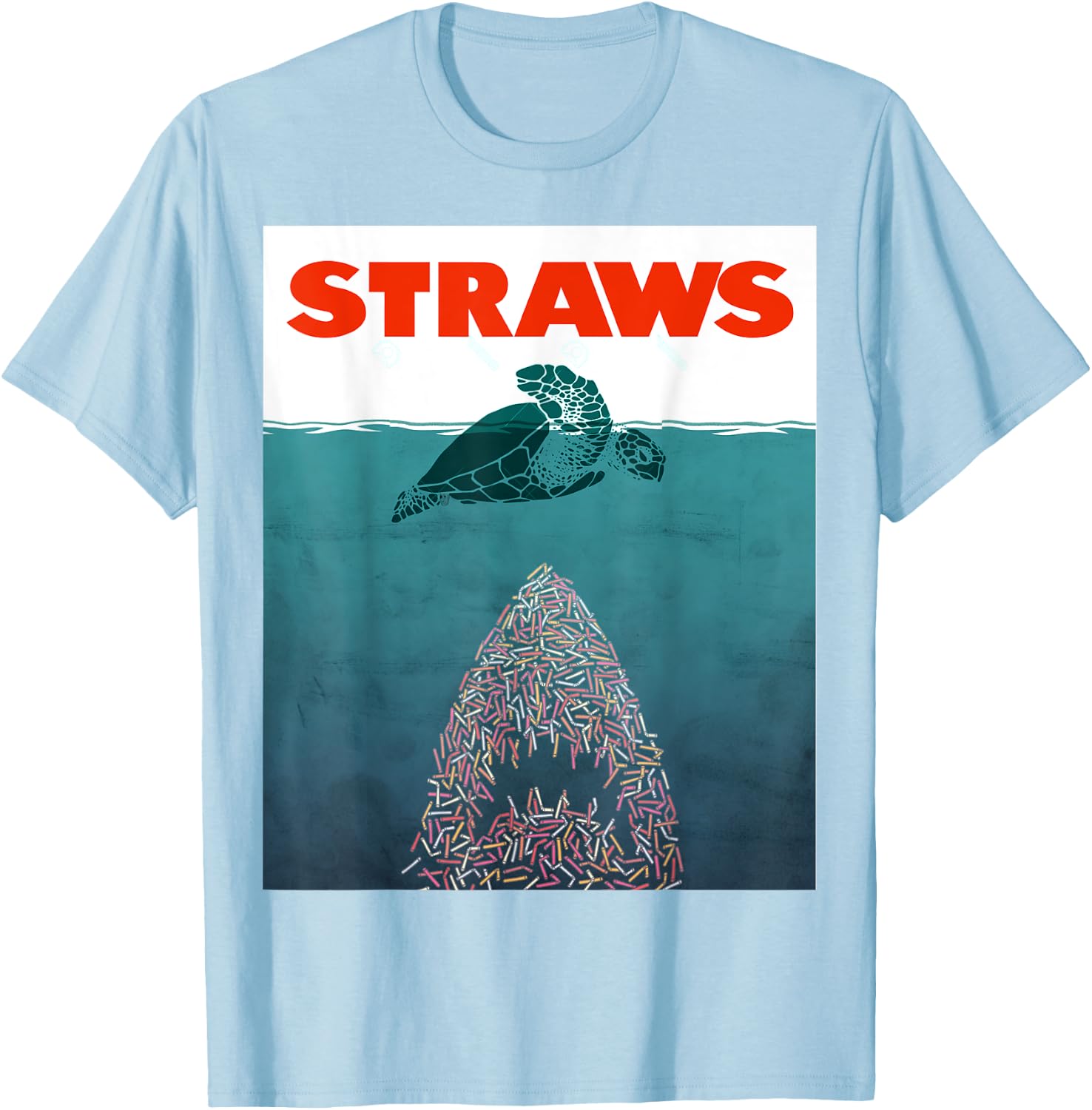 Save the Turtles! - No Straws shark design T-Shirt - T-Shirt | Light Blue