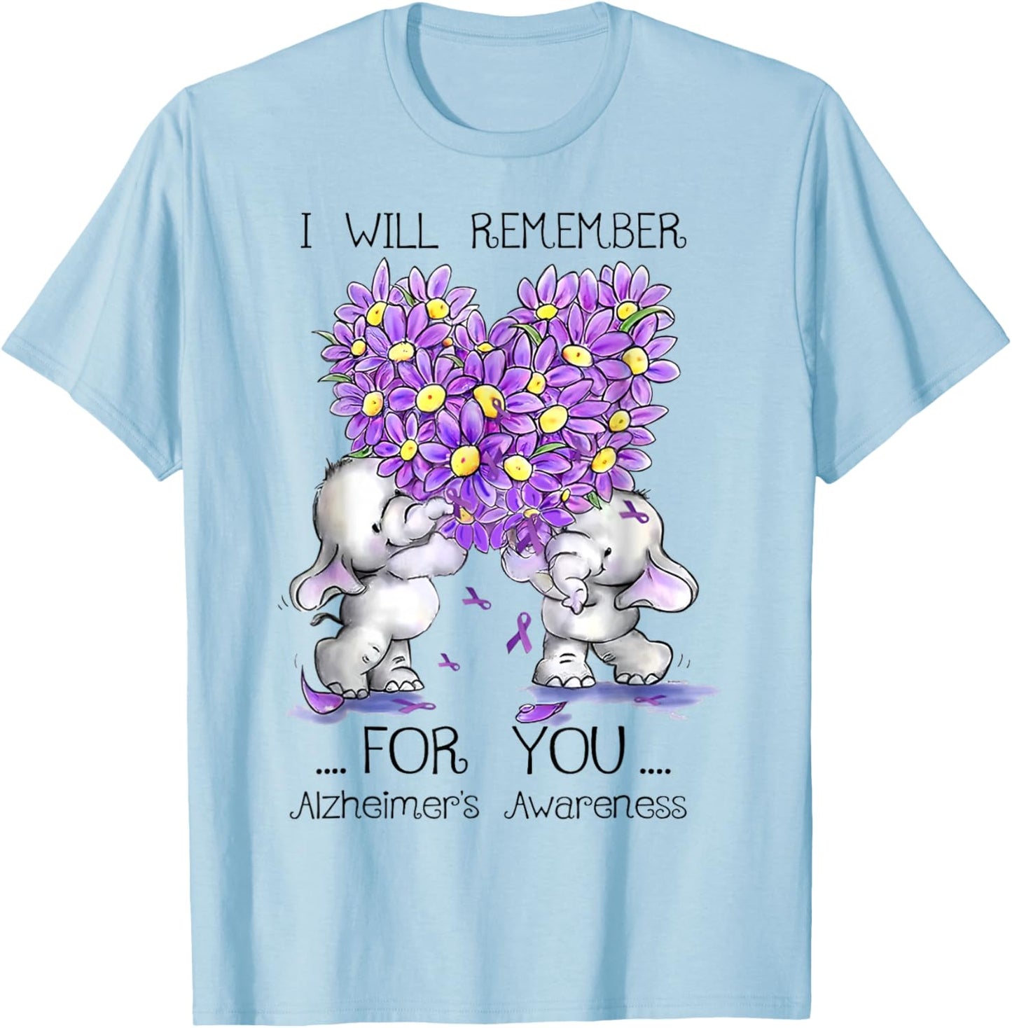 I'll Remember For You Purple Elephant Alzheimer's Awareness T-Shirt - T-Shirt | Light Blue