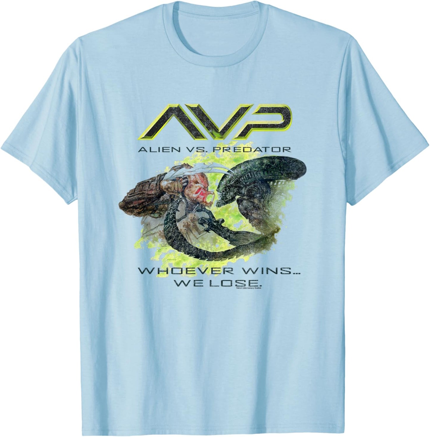Alien Vs Predator Fighting Whoever Wins We Lose Big Poster T-Shirt - T-Shirt | Light Blue