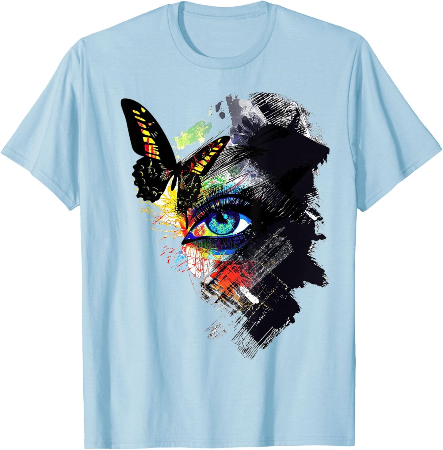 Butterfly Colorful Art Graphic Eye T-Shirt - T-Shirt | Light Blue