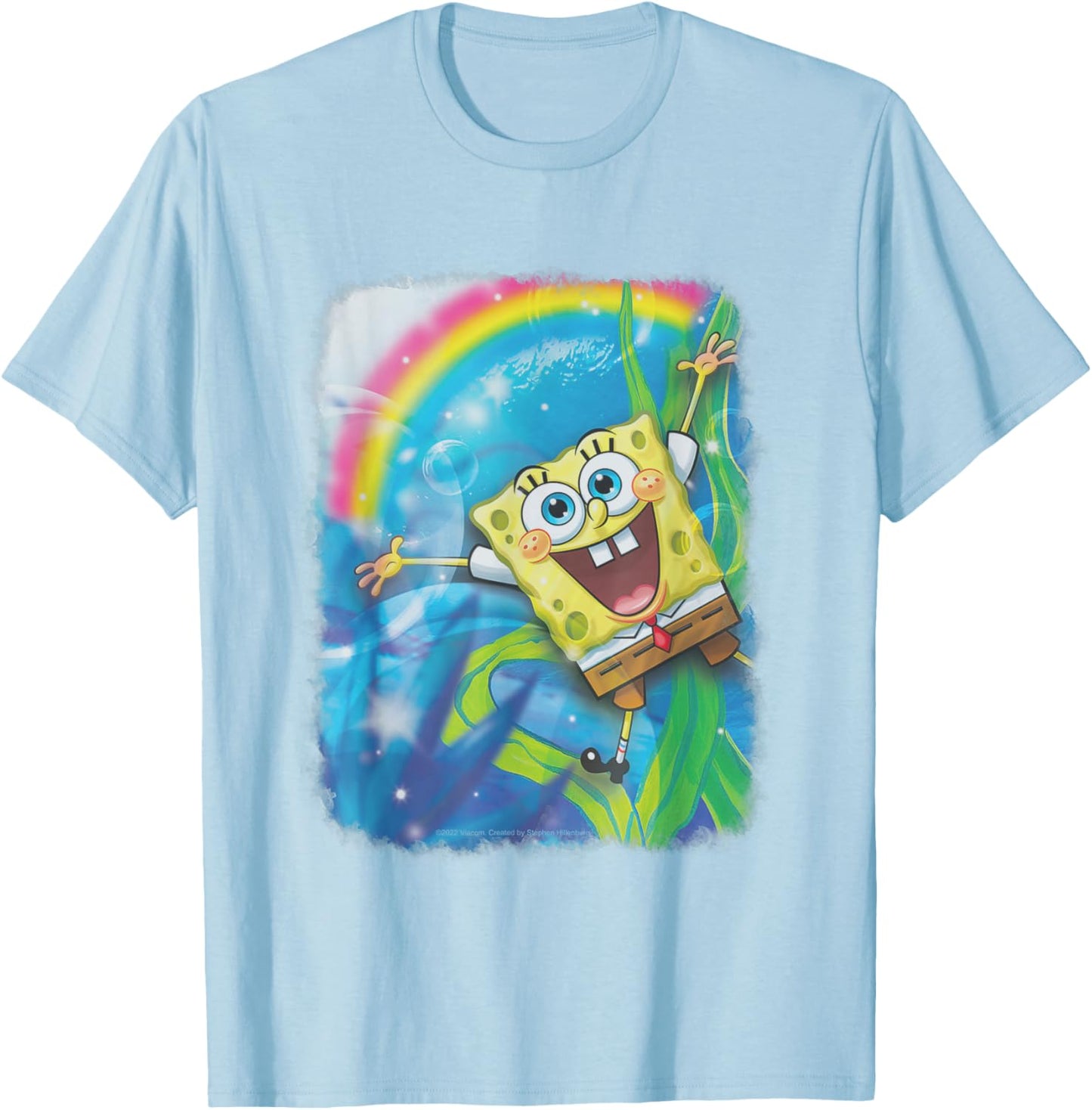 SpongeBob SquarePants Underwater Rainbow Retro Poster T-Shirt - T-Shirt | Light Blue