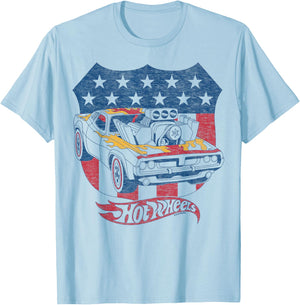Hot Wheels - Patriotic American Flag T-Shirt - T-Shirt | Light Blue