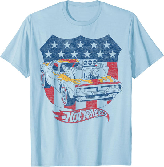 Hot Wheels - Patriotic American Flag T-Shirt - T-Shirt | Light Blue