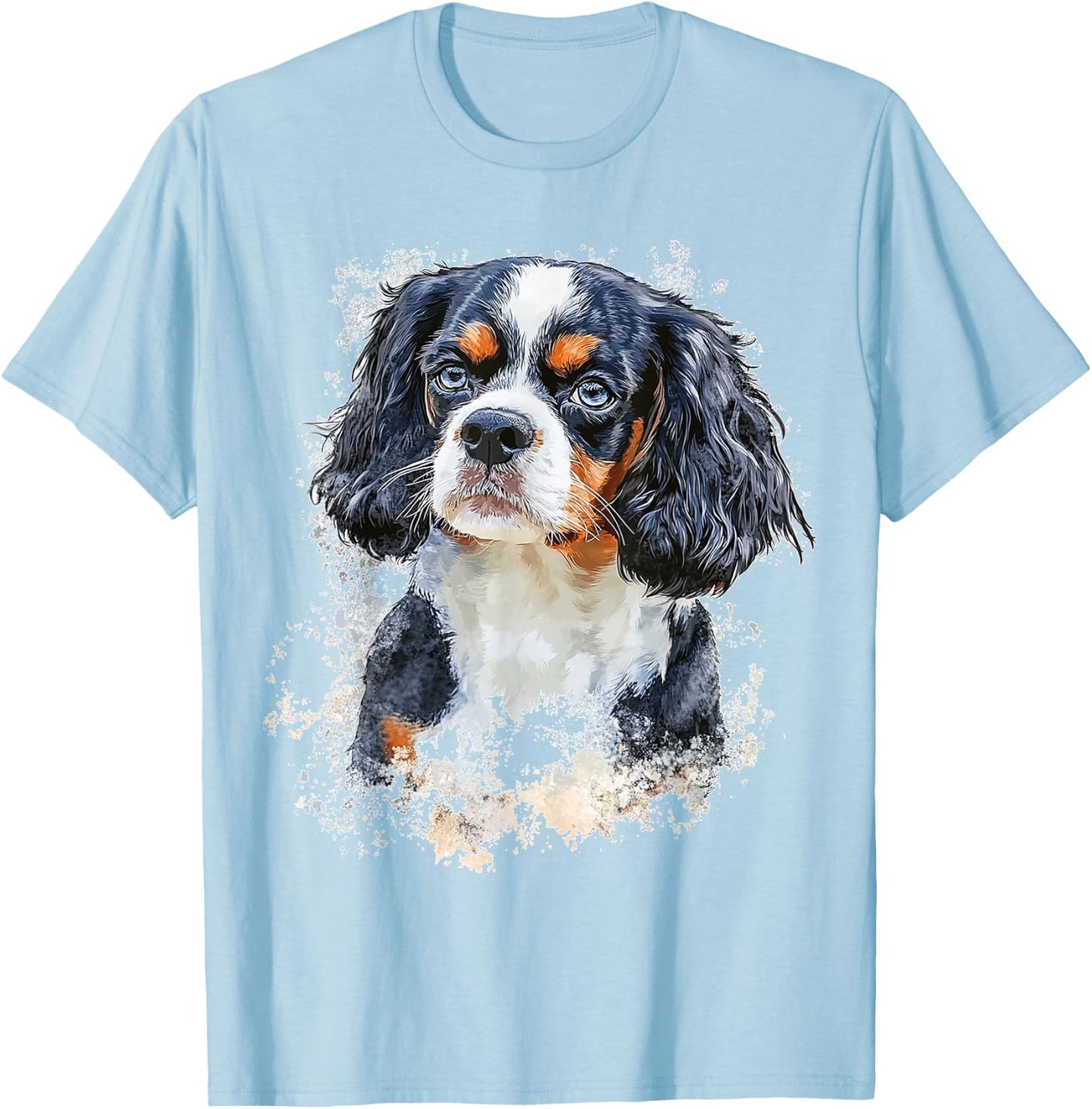 Cavalier King Charles Spaniel Dog Graphic Pet Illustration T-Shirt - T-Shirt | Light Blue