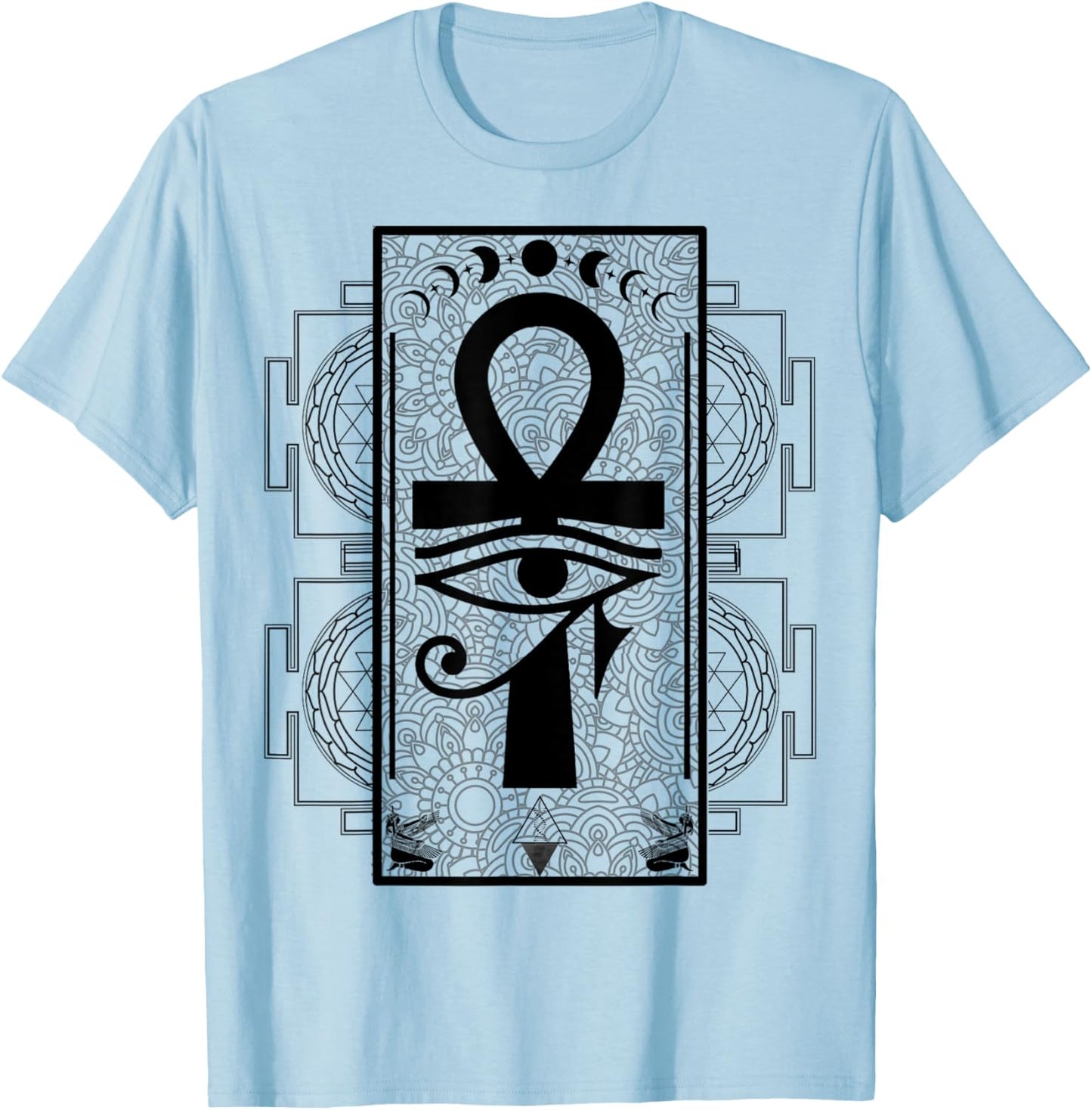 Sacred Geometry Egyptian Ankh Eye of Horus Art T-Shirt - T-Shirt | Light Blue