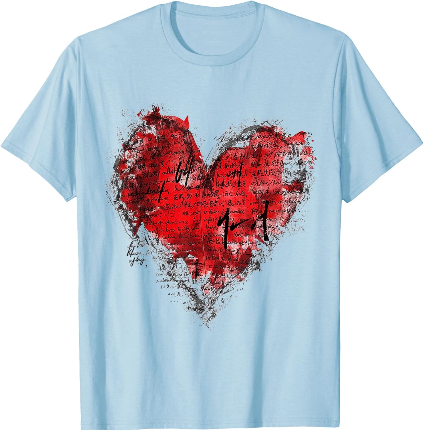 Geometric Text Art Abstract Heart Shape Graphic Geometric T-Shirt - T-Shirt | Light Blue