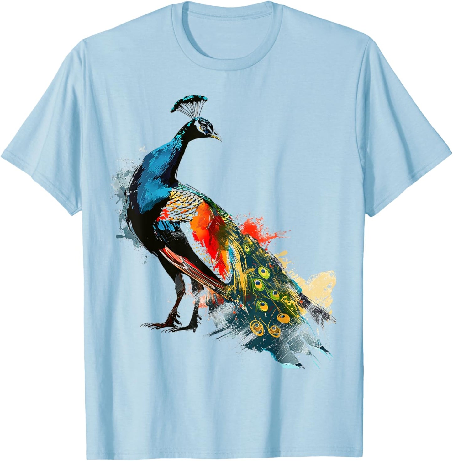 Peacock Painting Art Animal Colorful Graphic Peacock T-Shirt - T-Shirt | Light Blue