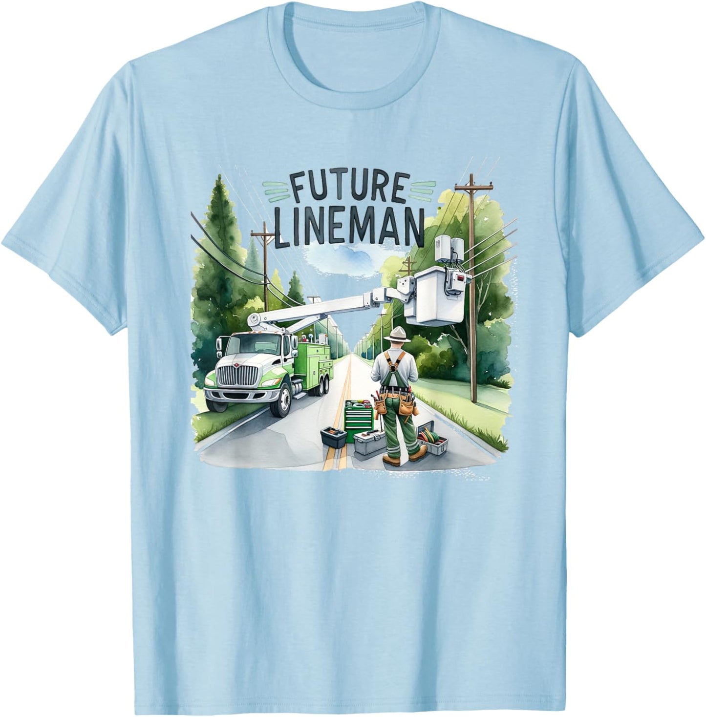 Future Lineman Bucket Truck Kid Future Electric Cable To Be T-Shirt - T-Shirt | Light Blue