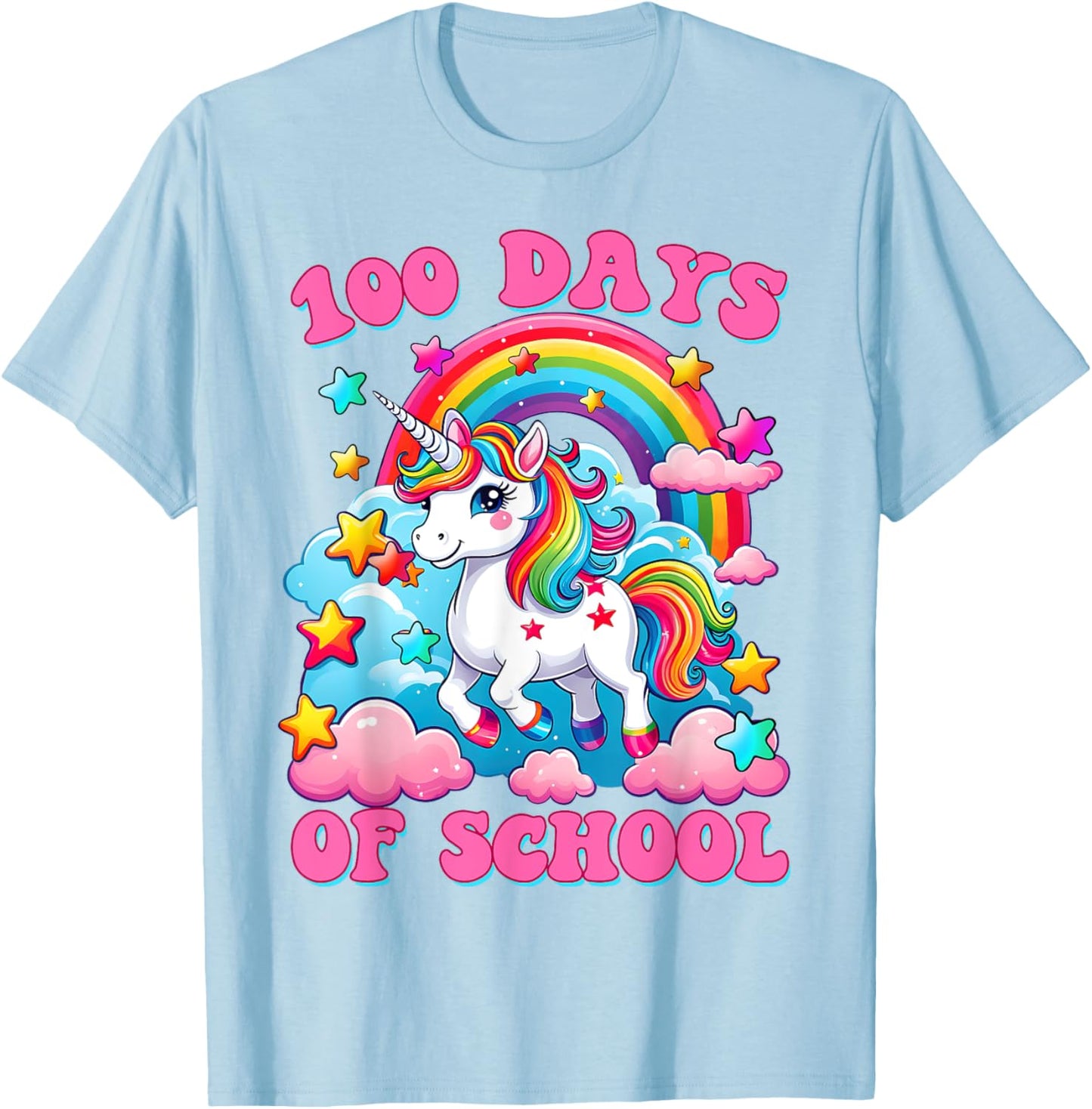 100 Days of School Unicorn Girls Cute 100th Day of School T-Shirt - T-Shirt | Light Blue