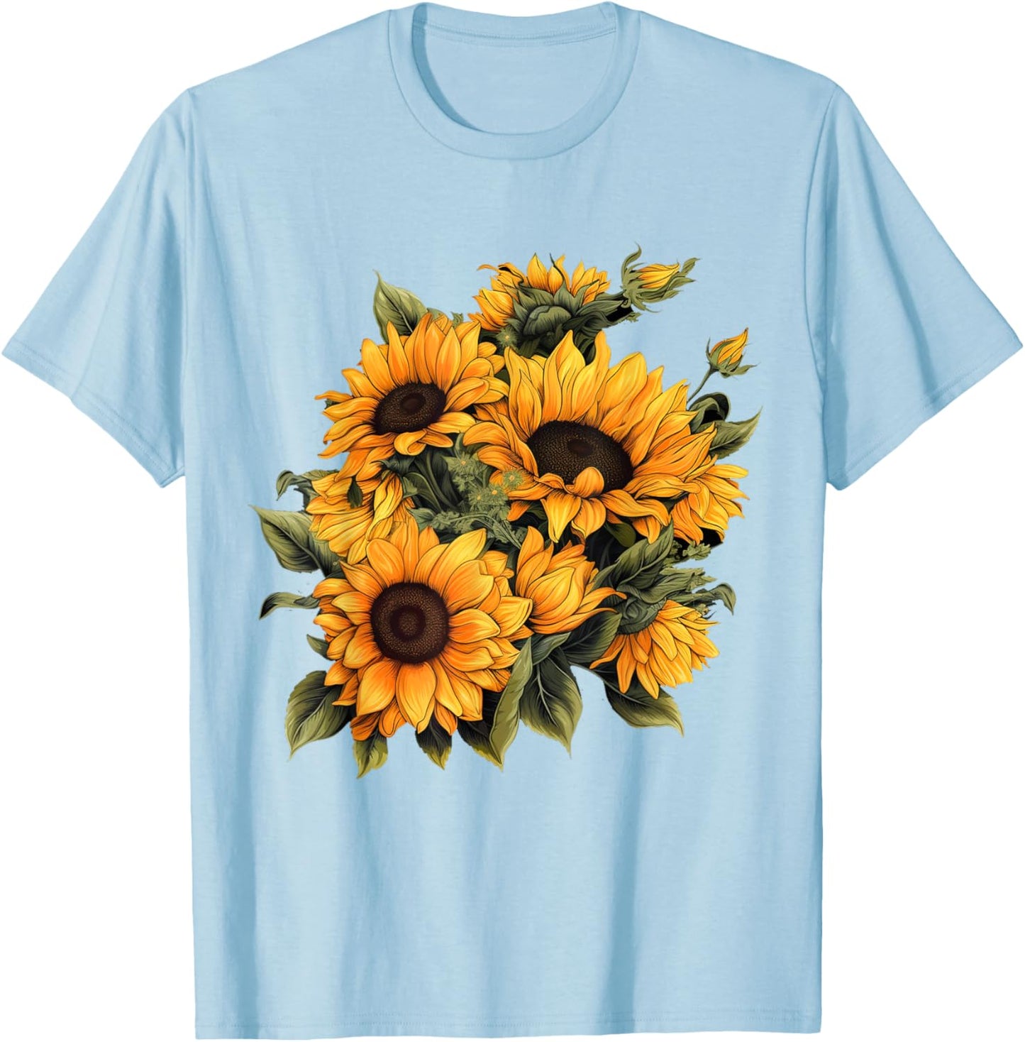 Yellow Sunflower Cute summer Sun flowers Floral Positivity T-Shirt - T-Shirt | Light Blue