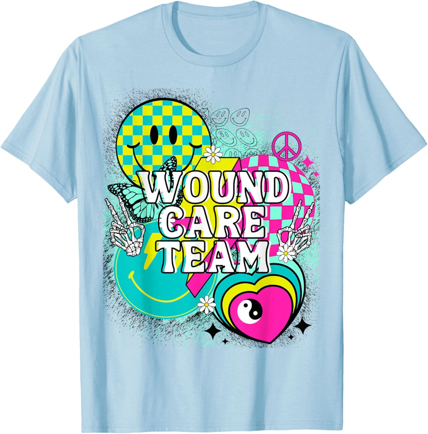 Wound Care Team Nurse Doctor Happy Y2K Matching 90s Peace T-Shirt - T-Shirt | Light Blue