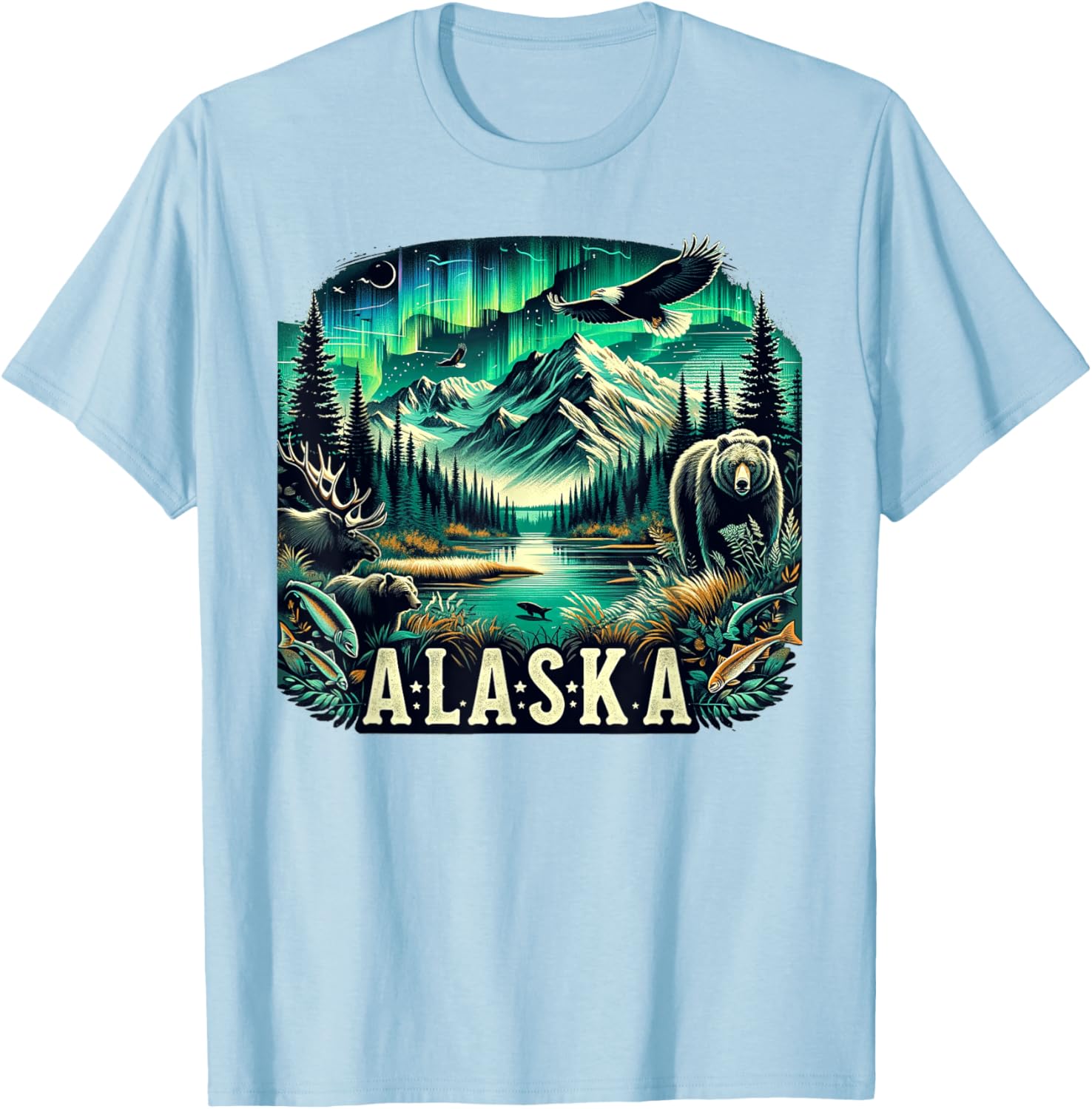 Borough & Bridge Alaska Wildlife Inspired , Small, Blue T-Shirt - T-Shirt | Light Blue
