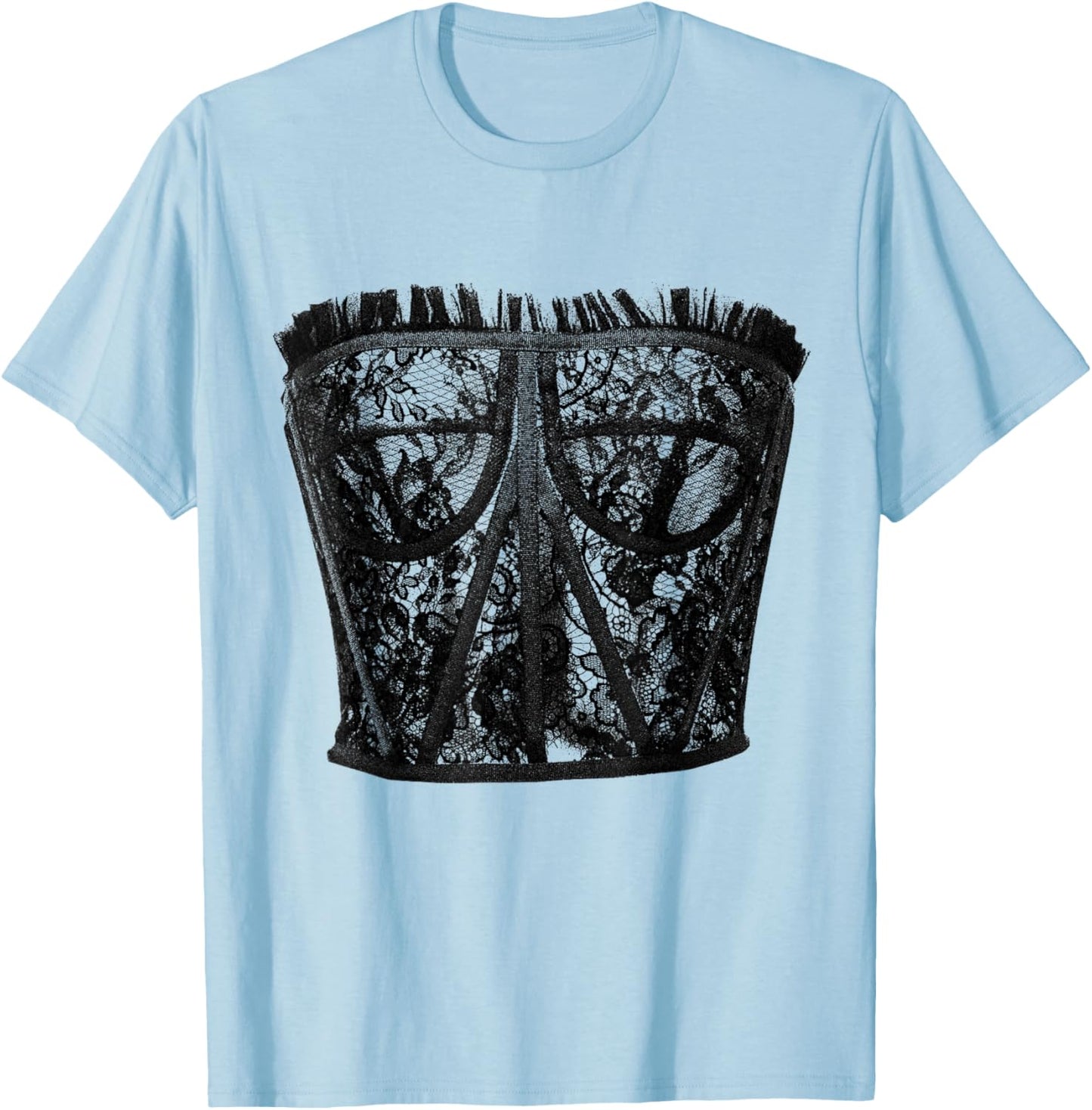 Lingerie Graphic Corset Bustier Bra Trendy Cute Sexy Fun T-Shirt - T-Shirt | Light Blue