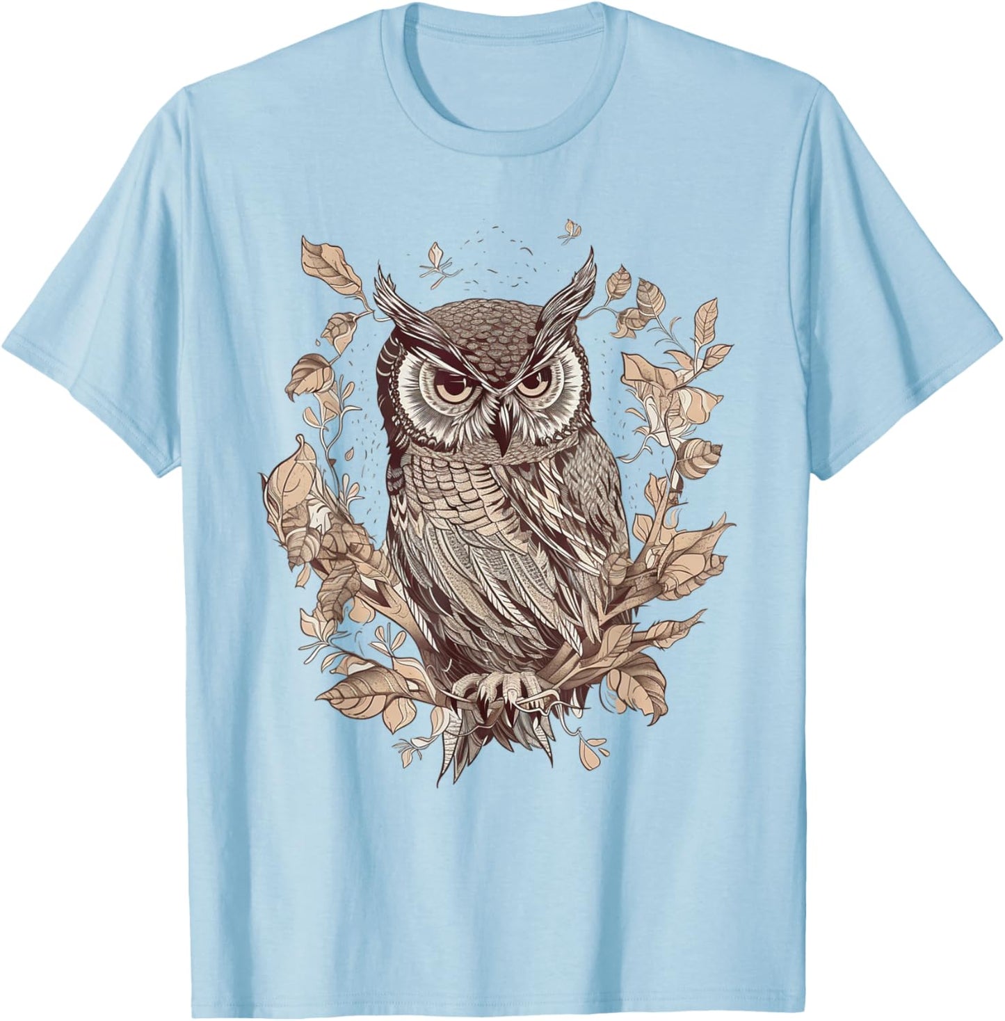 Moon Owl Birds Owl Gifts Graphic Women Boys Girls T-Shirt - T-Shirt | Light Blue