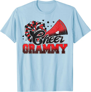 Cheer Grammy Cheer Leader Gift Biggest Fan Black Red Pom Pom T-Shirt - T-Shirt | Light Blue