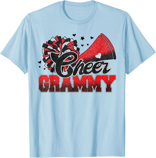 Cheer Grammy Cheer Leader Gift Biggest Fan Black Red Pom Pom T-Shirt - T-Shirt | Light Blue