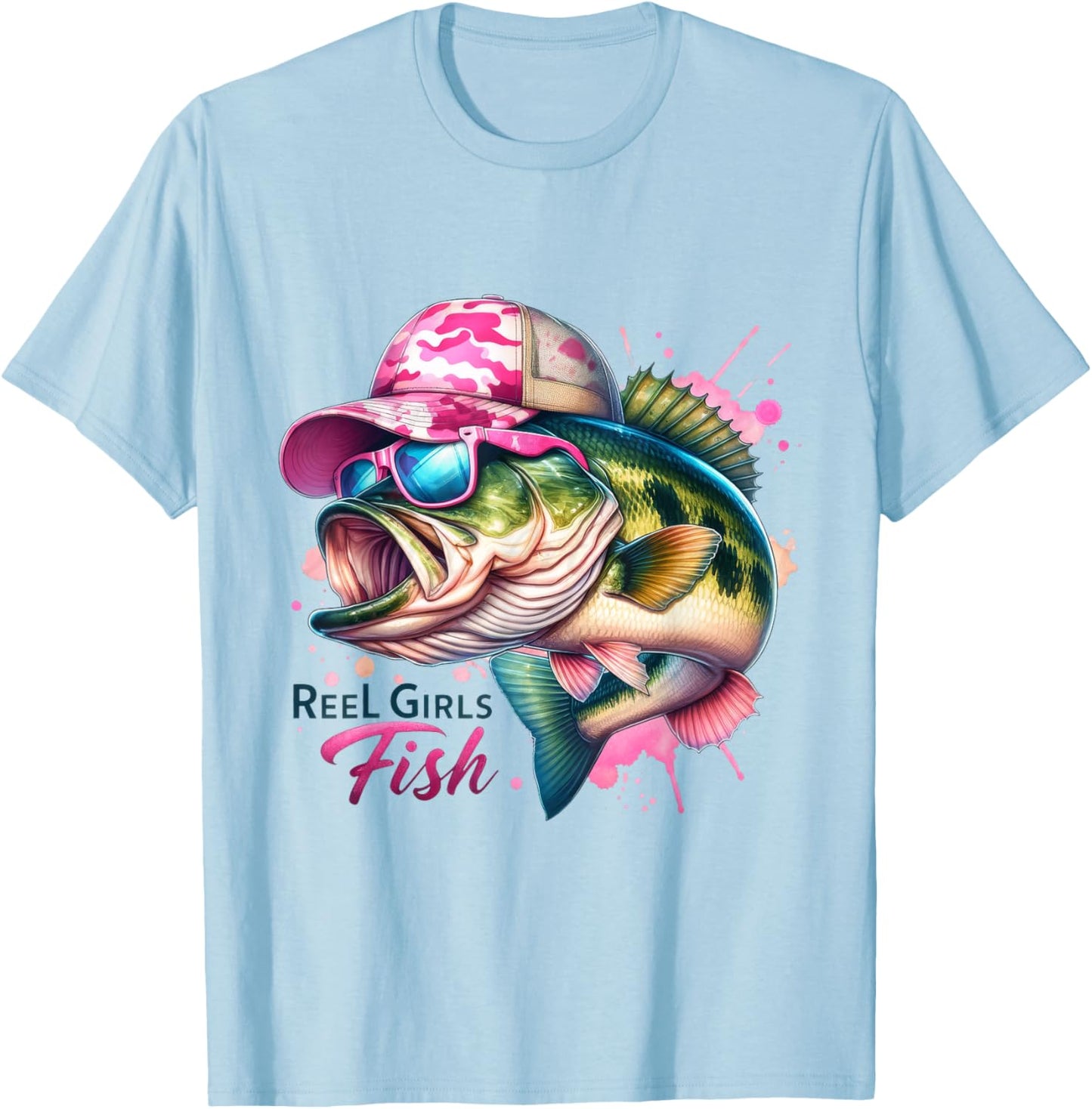 Reel Girls Fish, Lady Fishing, Largemouth Bass T-Shirt - T-Shirt | Light Blue