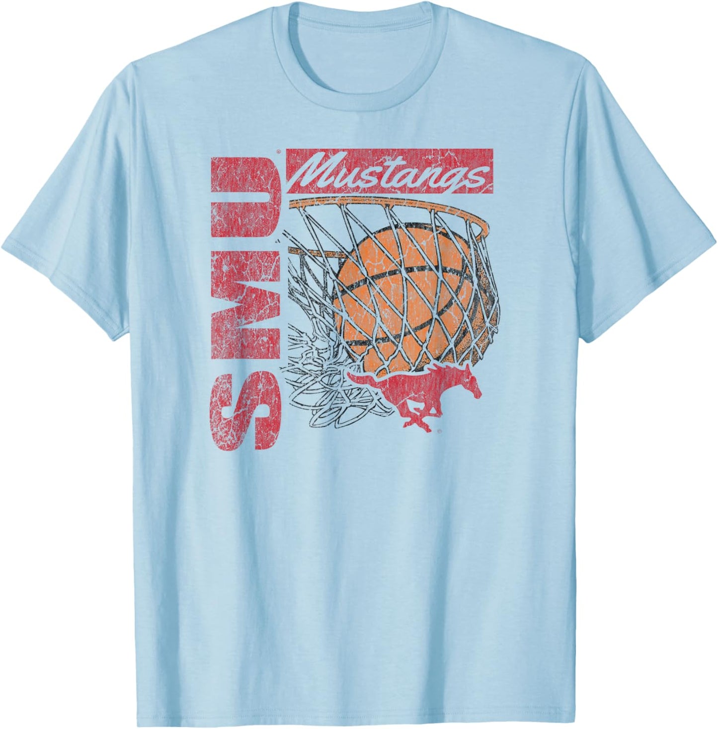 SMU Mustangs Vintage Basketball 90's White T-Shirt - T-Shirt | Light Blue